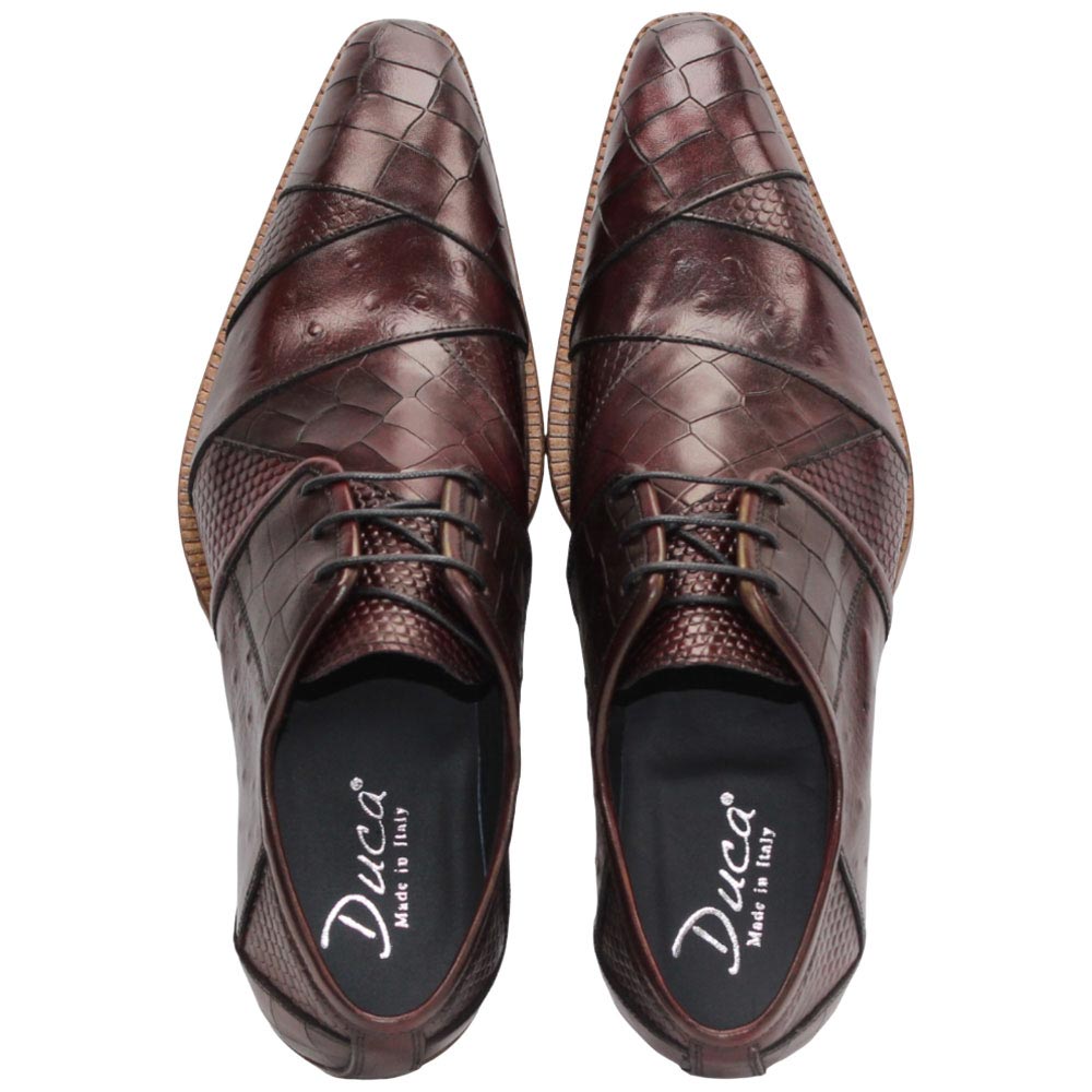 Duca Imperio Men's Burgundy Calf-Skin Leather/Calf Print Oxfords Shoes