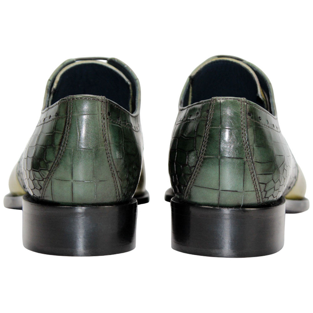 Vergato Light Green/Olive Calfskin Coroco Print Oxfords | Duca Dress Shoes for Men