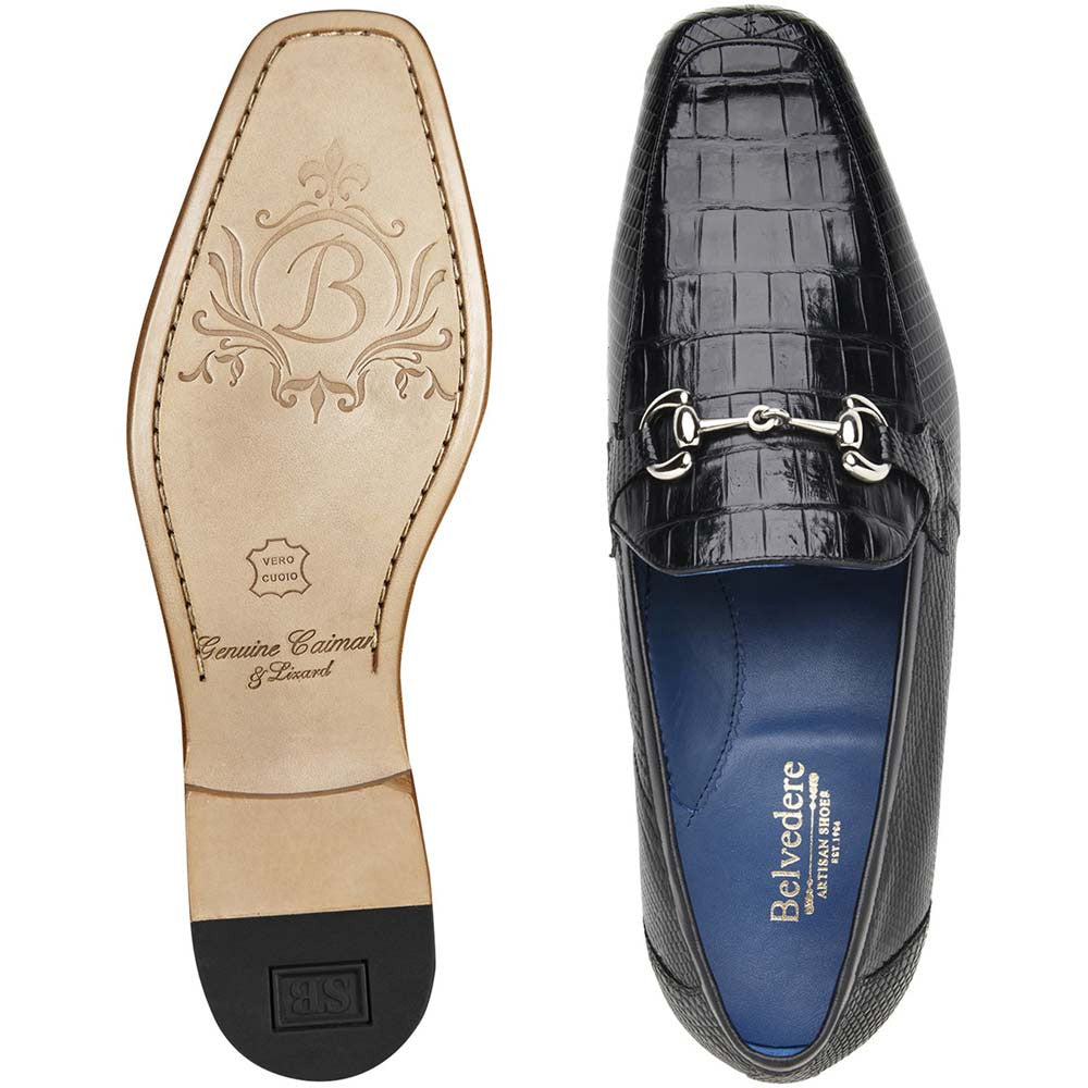 Belvedere Men's Udine Black Genuine Caiman Skin Loafers
