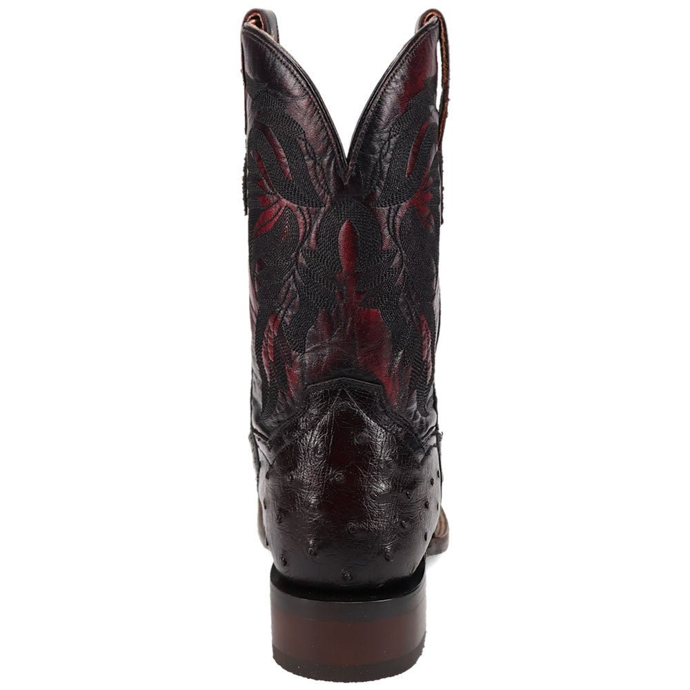 Dan Post Men’s Alamosa Black and Cherry Full Quill Ostrich Boots - shoeclassix.com