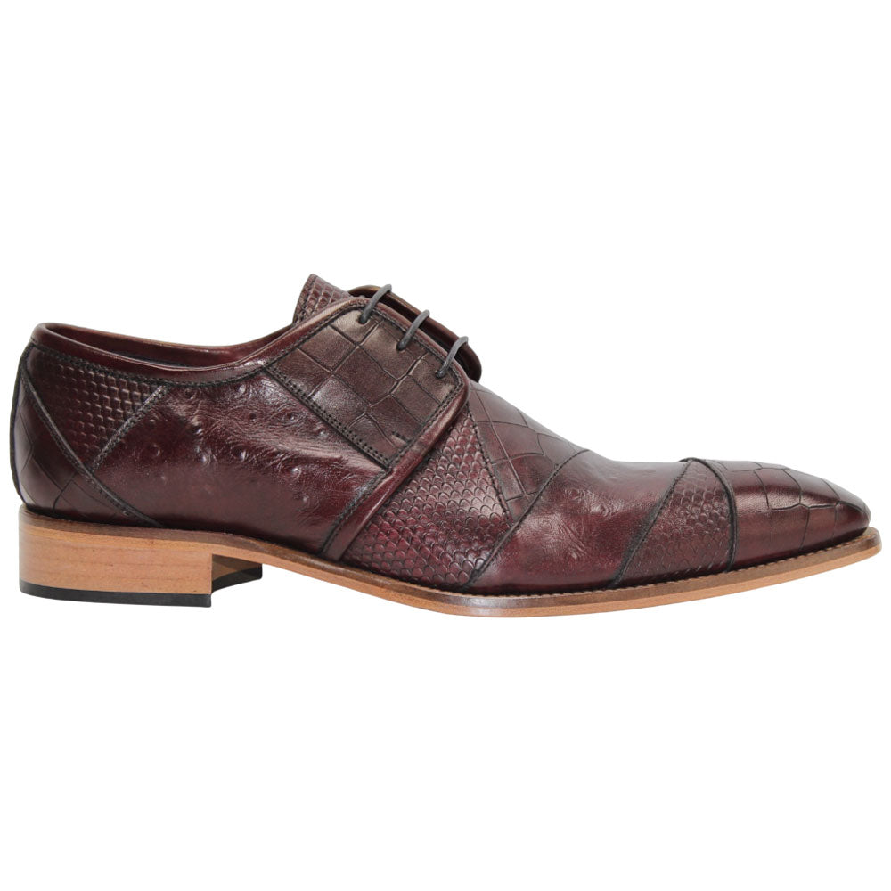 Duca Imperio Men's Burgundy Calf-Skin Leather/Calf Print Oxfords Shoes
