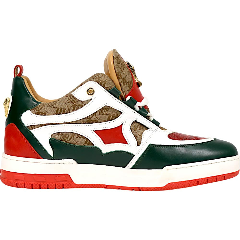 Mauri Abstract Men's Green / Red Exotic Crocodile / Fabric / Nappa Leather Casual Sneaker