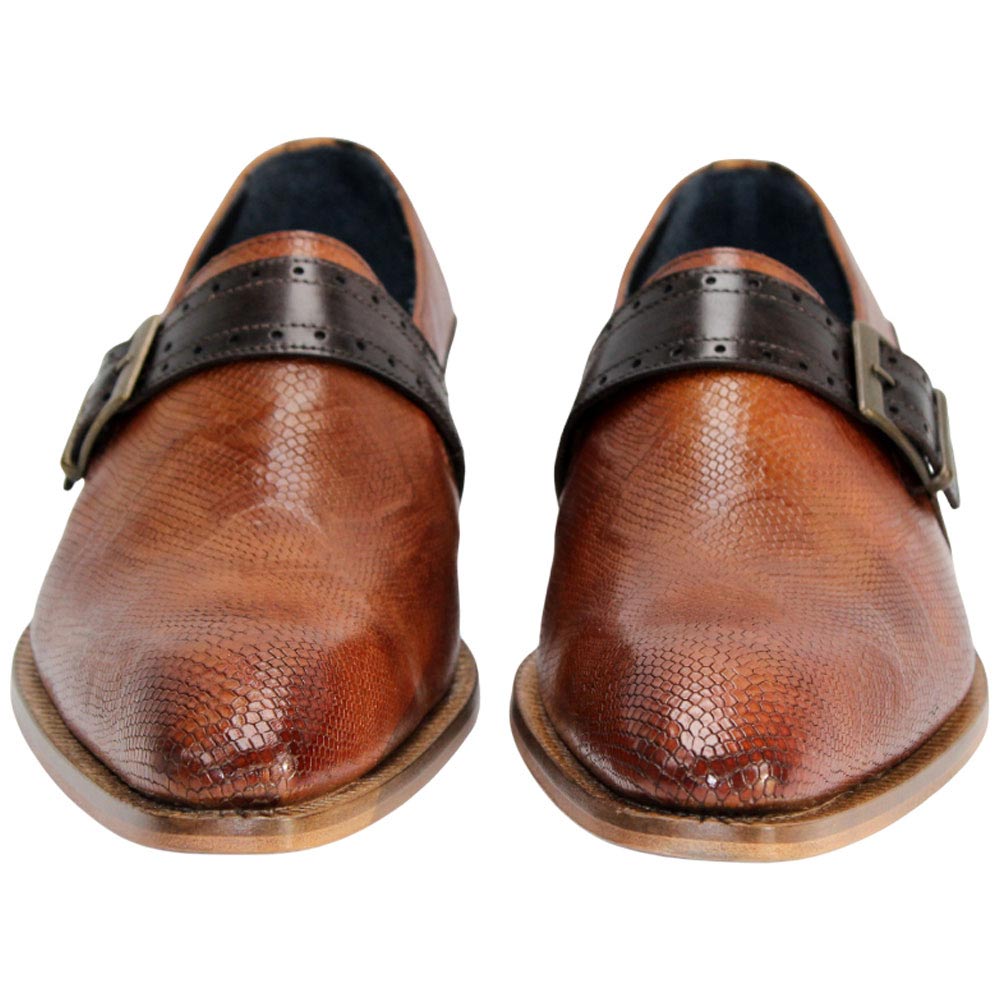 Duca Sezze Men's Cognac/Chocolate Snake Print/Calf-Skin Leather Loafers