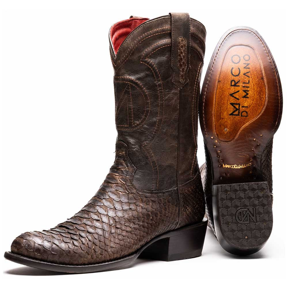 Kansas Genuine Python Skin Brown Cowboy Boot | Marco Di Milano Western Boots
