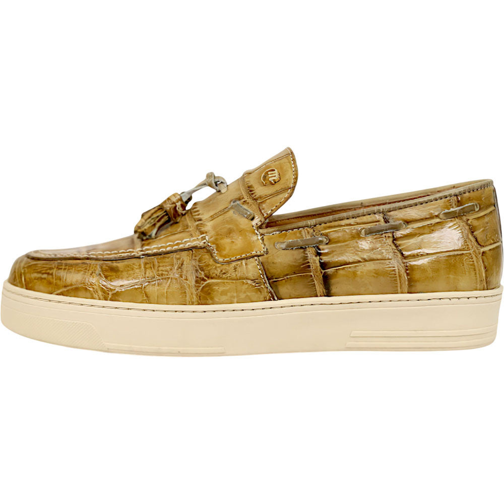 Mauri Chill Men's Mustard Exotic Alligator / Nappa Leather Slip-On Tassels Sneaker