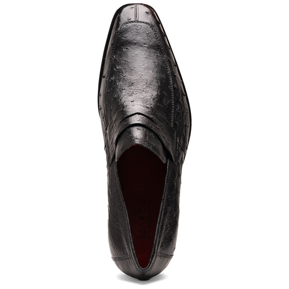 Salvatore Black Men's Full Quill Ostrich Skin Slip-on Loafers | Marco Di Milano