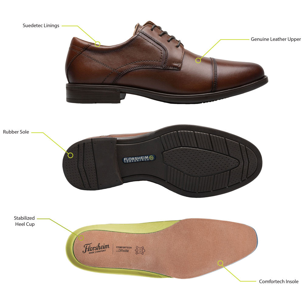 Florsheim Midtown Black Leather Wingtip Medallion Toe Derby Shoes