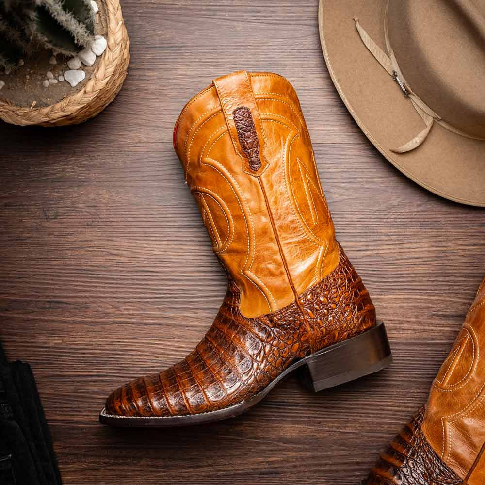 Tucson Genuine Caiman Belly Skin Aged Maple Cowboy Boot | Marco Di Milano Western Boots