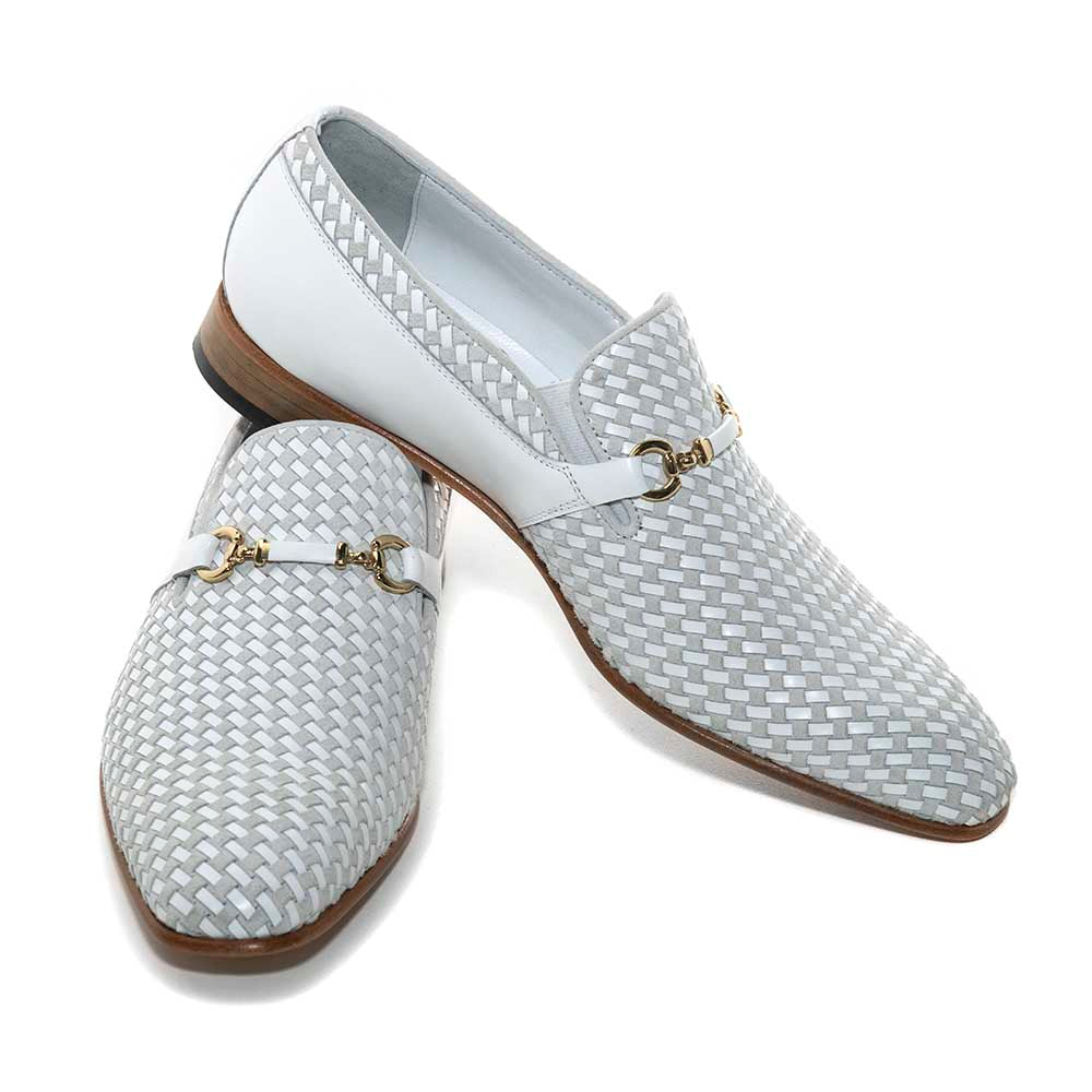 Corrente Wow White Suede and Calfskin Woven Slip-On Loafer for Men