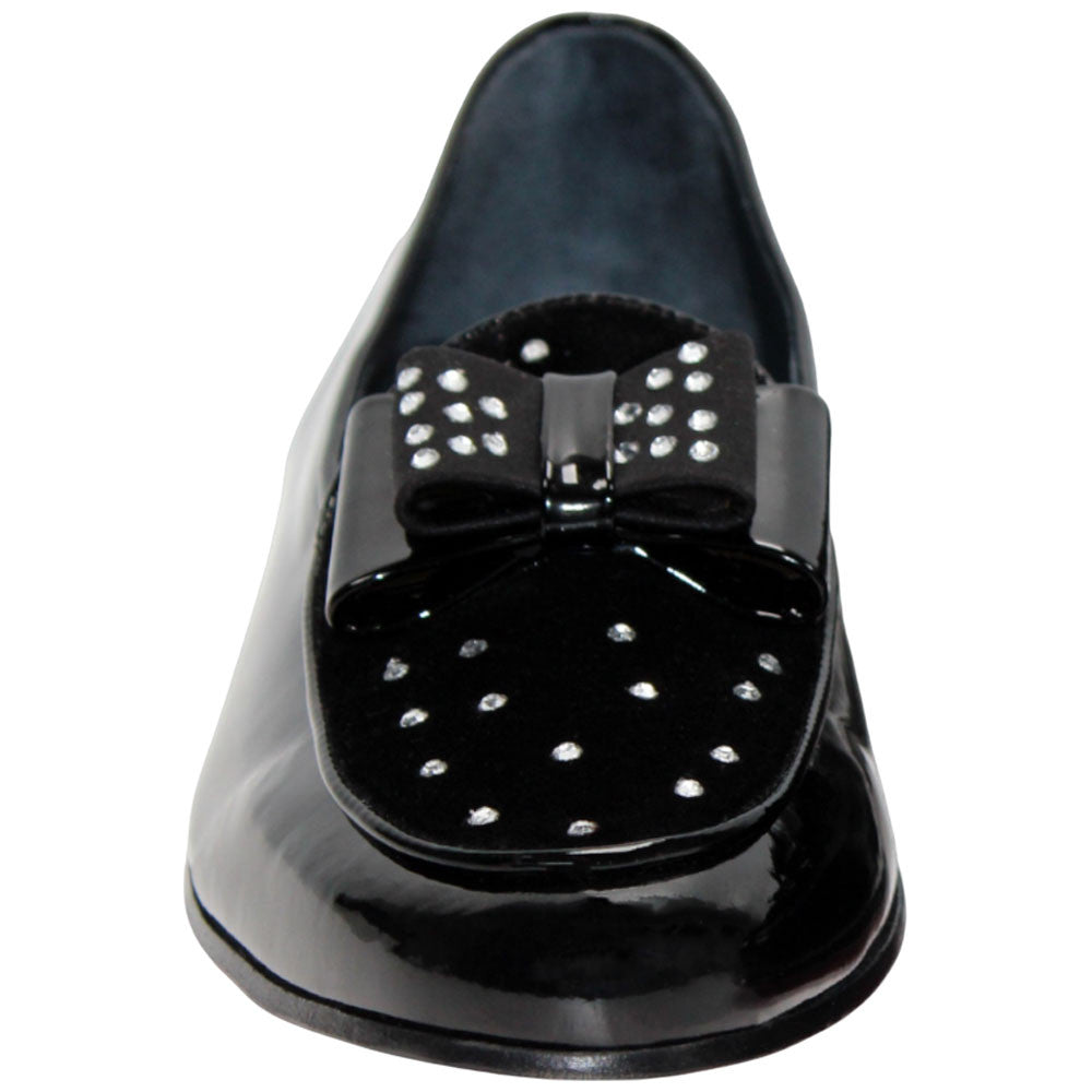 Maratea Black Patent Leather/Velvet/Crystal Slip On Loafers | Duca Dress Shoes for Men