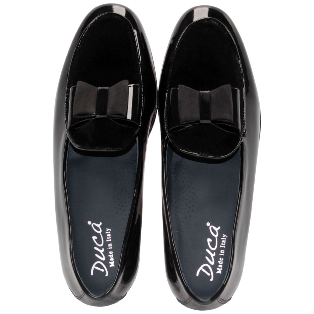 Duca Amalfi Black Patent Leather & Velvet With Silk Bow Dress Shoes