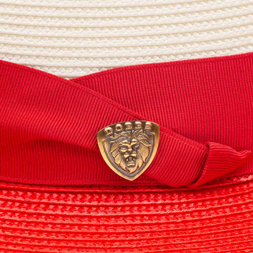 Dobbs Toledo Milan Straw Hat in Ivory/Red