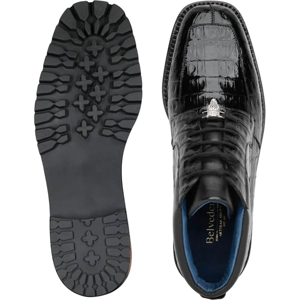 Belvedere Gallardo Black Genuine Caiman Crocodile Skin Boots (USA Men Size)