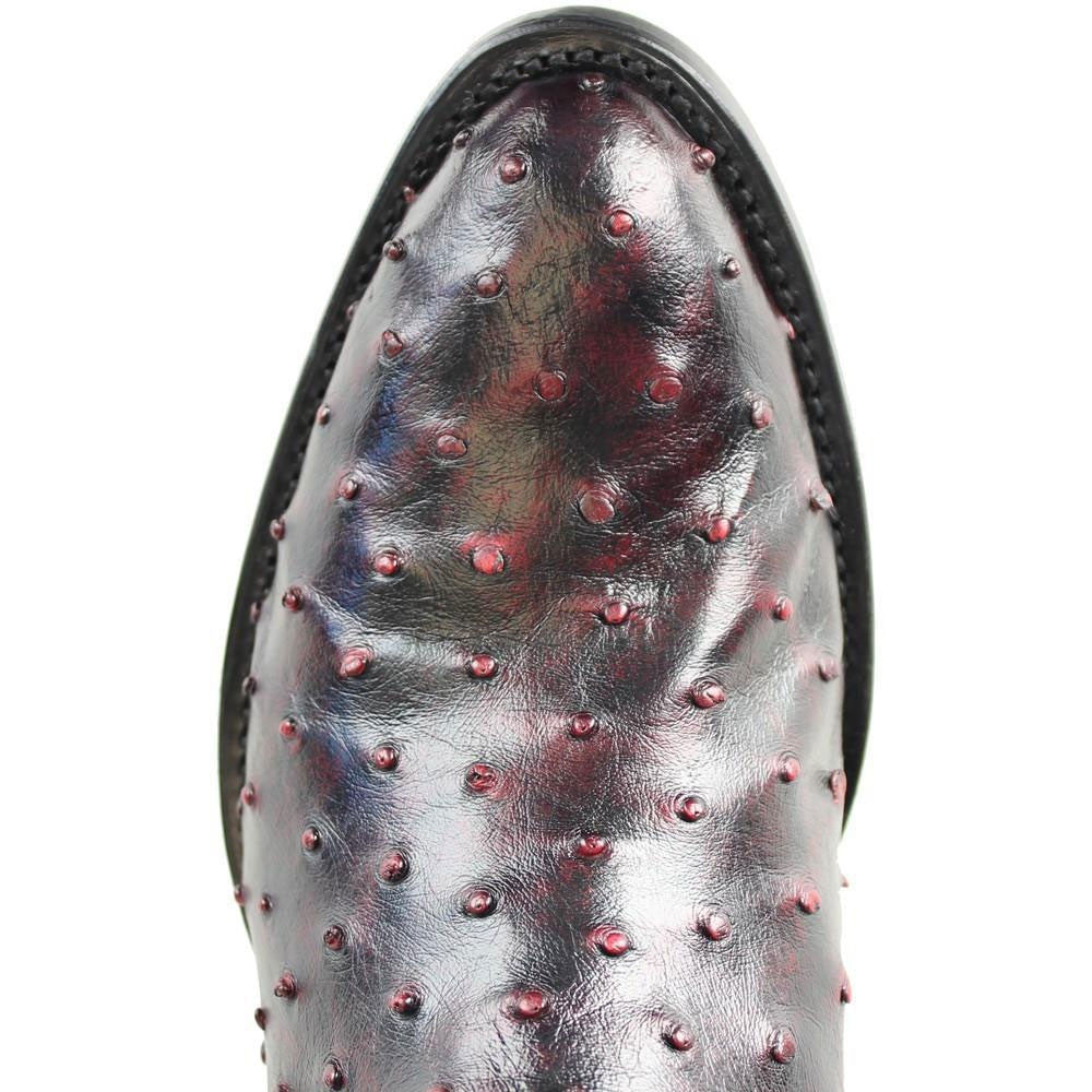 Los Altos Black Cherry Round Toe Genuine Ostrich Skin Boots