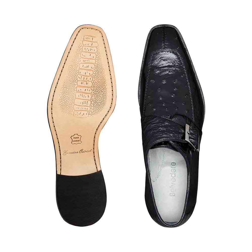 Belvedere Josh Men's Split Toe Monkstraps Black Genuine Ostrich Loafer