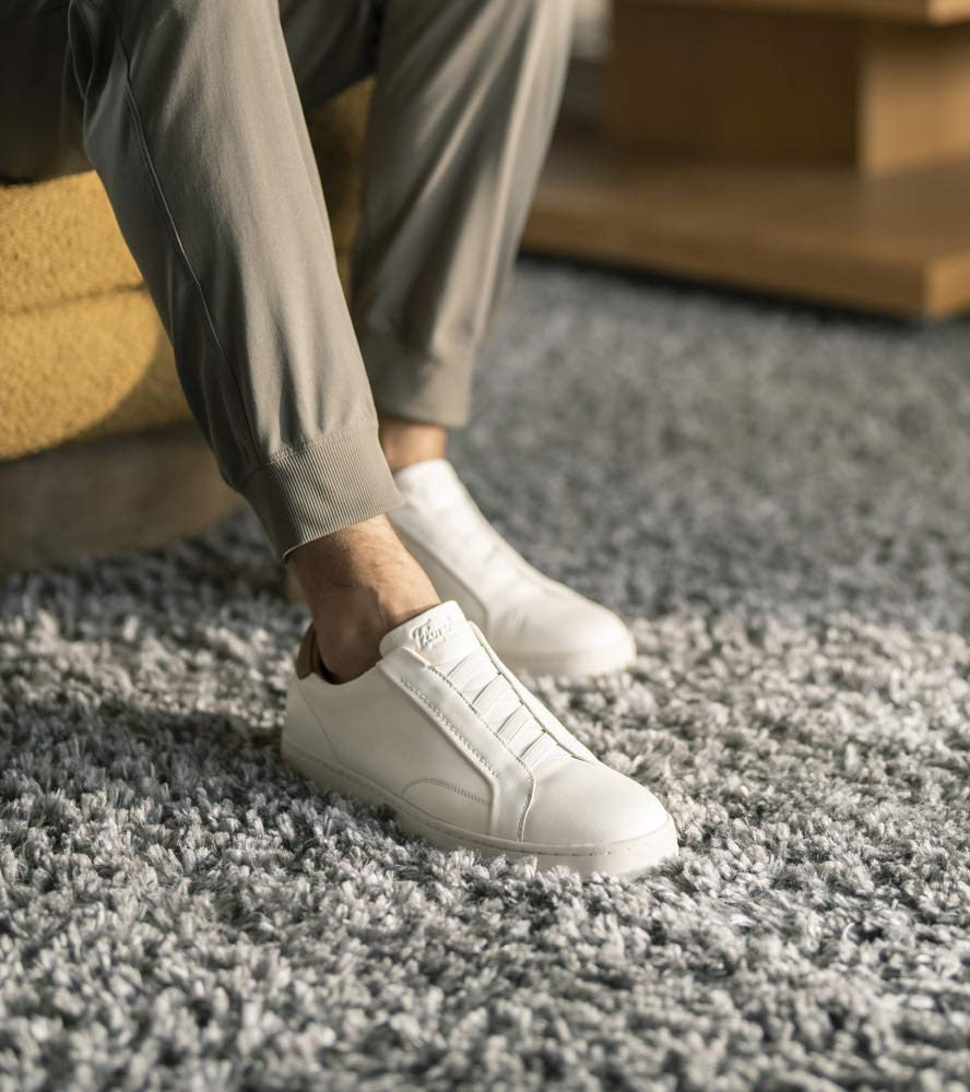 Monopoli Elastic Lace To Toe Sneaker | Florsheim Cream Dress Sneakers for Men