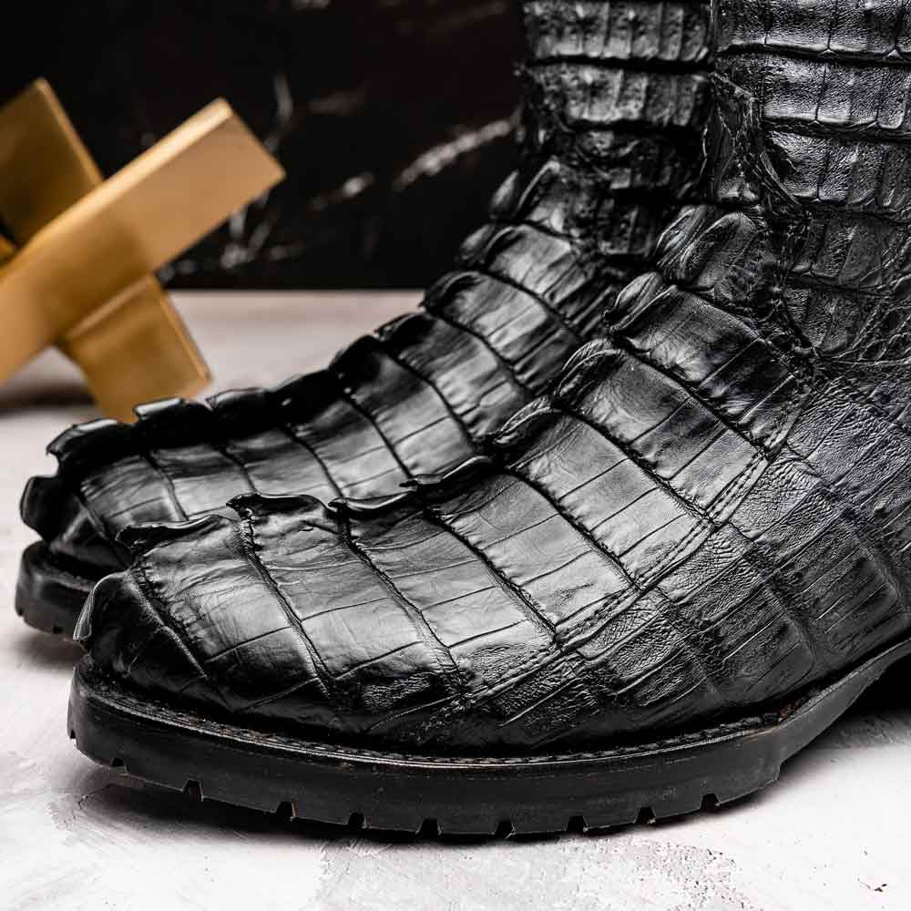 Marlboro Genuine Hornback Caiman Skin Black Cowboy Boot | Marco Di Milano Western Boots