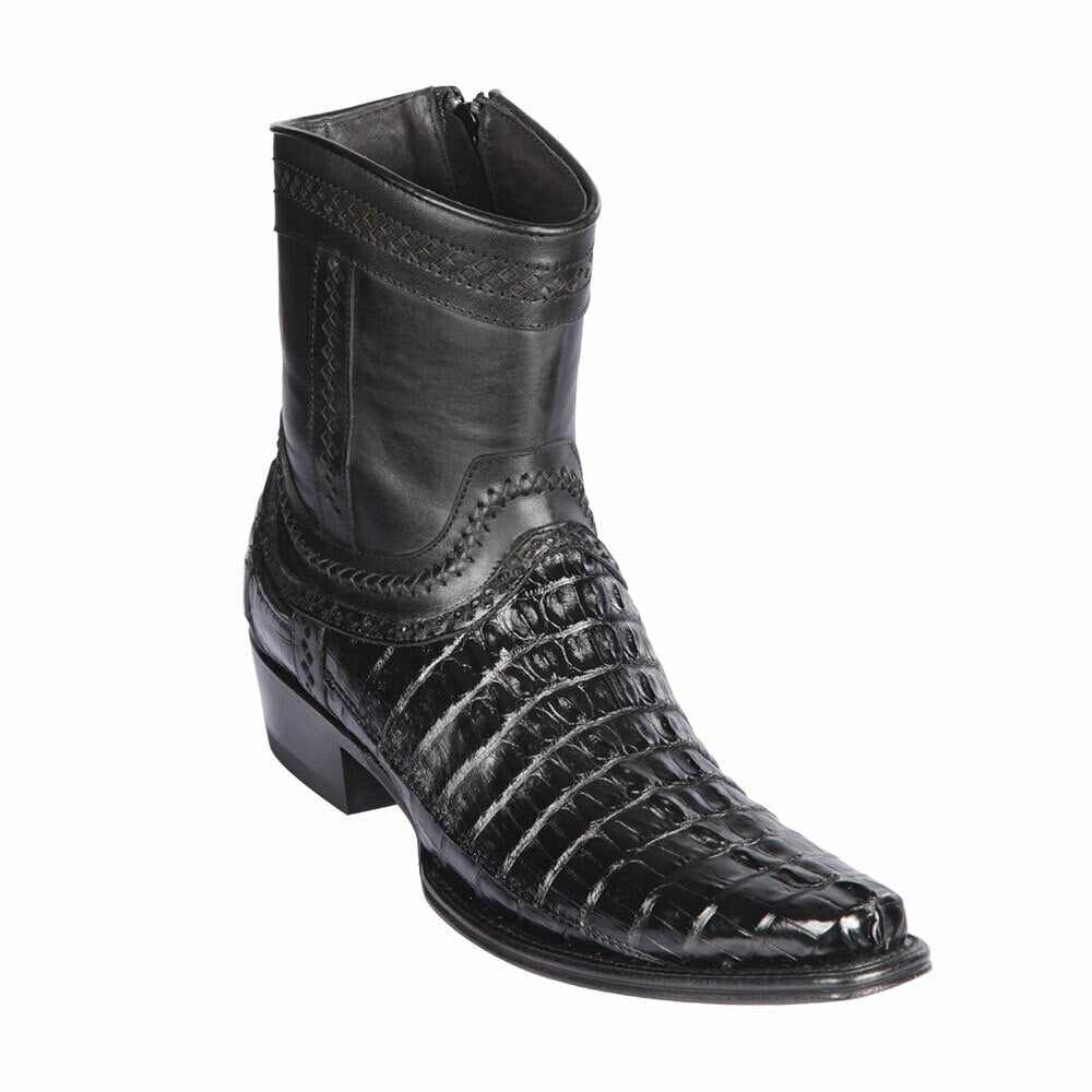 Los Altos Black Caiman Tail Low Shaft European Square Toe Men's Boot