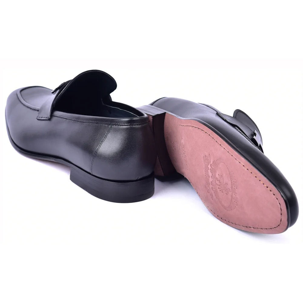 Corrente Men’s H Buckle French Calfskin Black Almond Toe Loafer