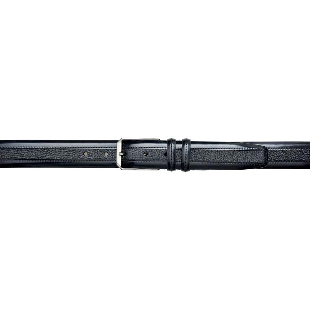 Mezlan Men's Hi-Shine Cordovan & Deerskin Belt in Black