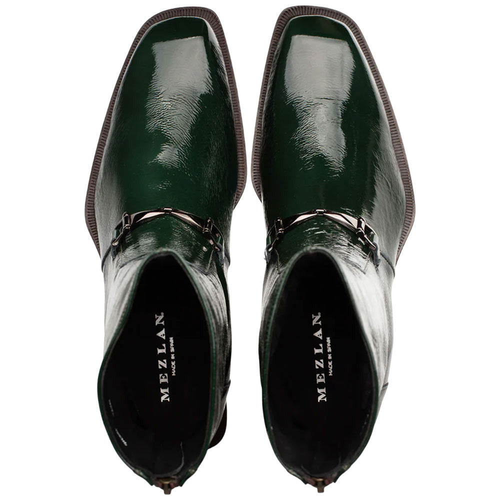 Buscemi Hi-Shine Square Toe Ornament Green Boot | Mezlan Dress Boot for Men