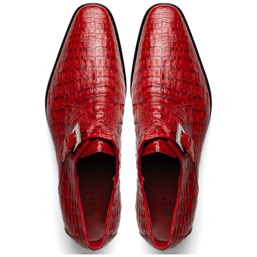 Rovigo Red Men’s Genuine Caiman Crocodile Dress Monk Strap | Marco Di Milano