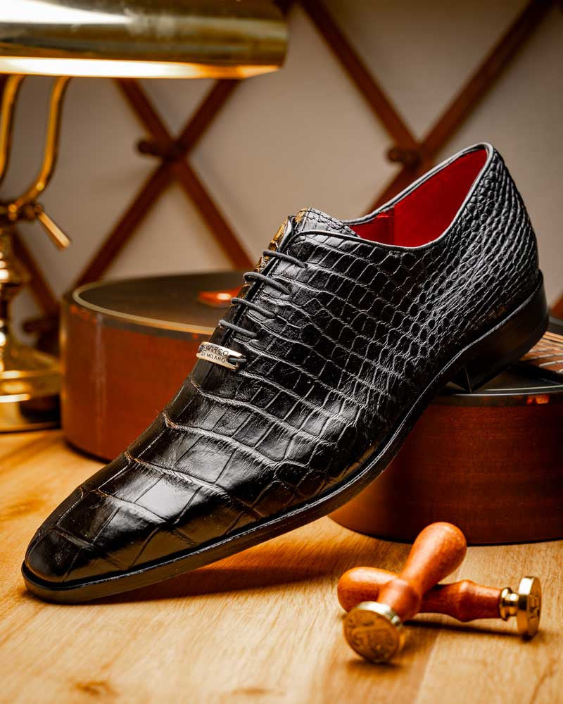 Marco Di Milano Bono Black Alligator Dress Shoes