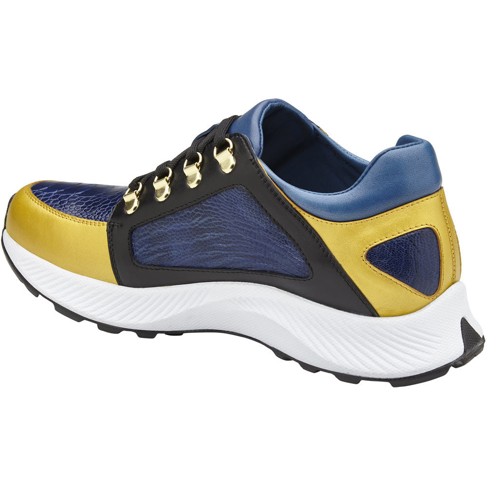Belvedere Adam Gold/Electric Blue/Black Men’s Genuine Ostrich & Soft Italian Calf Leather Sneakers