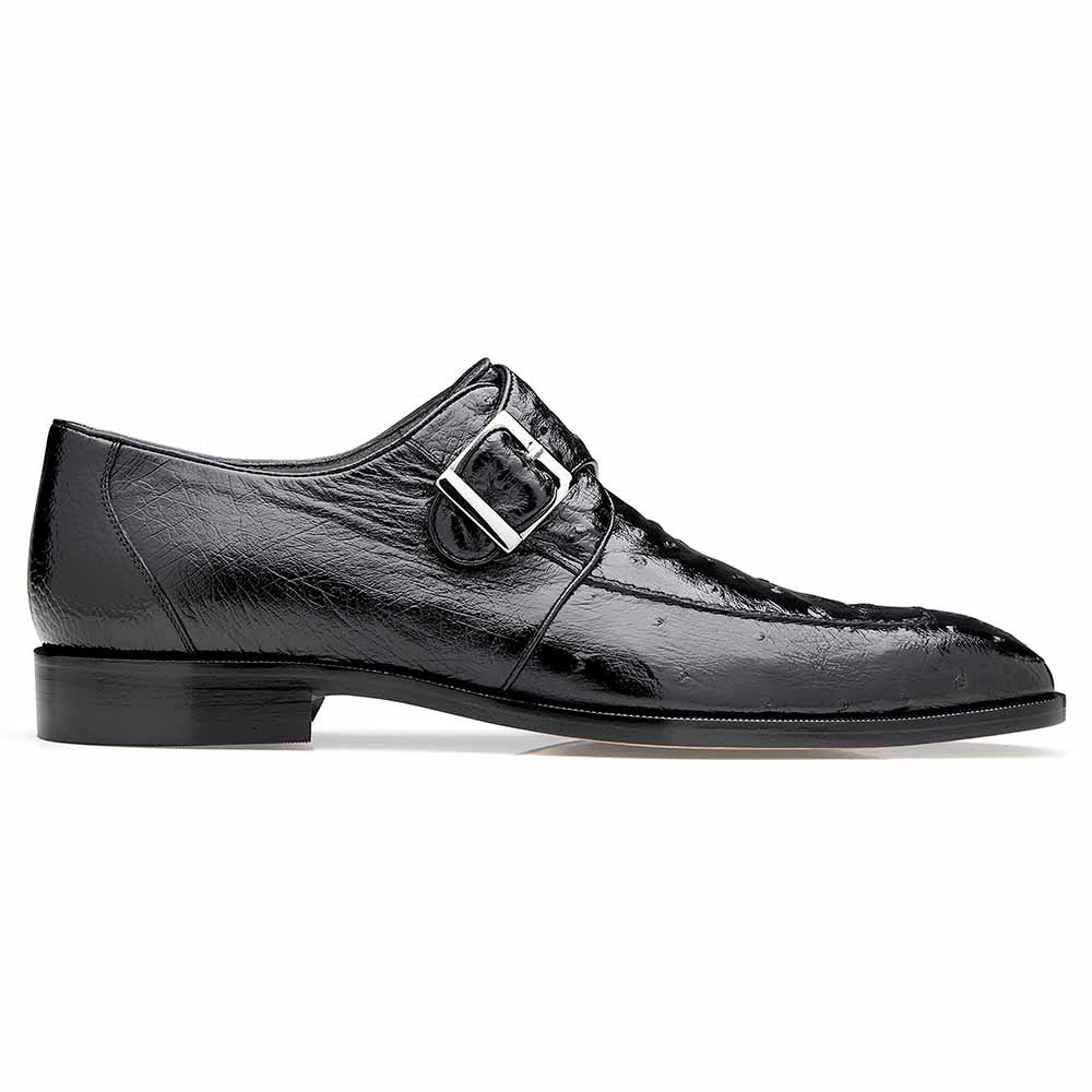 Belvedere Josh Men's Split Toe Monkstraps Black Genuine Ostrich Loafer