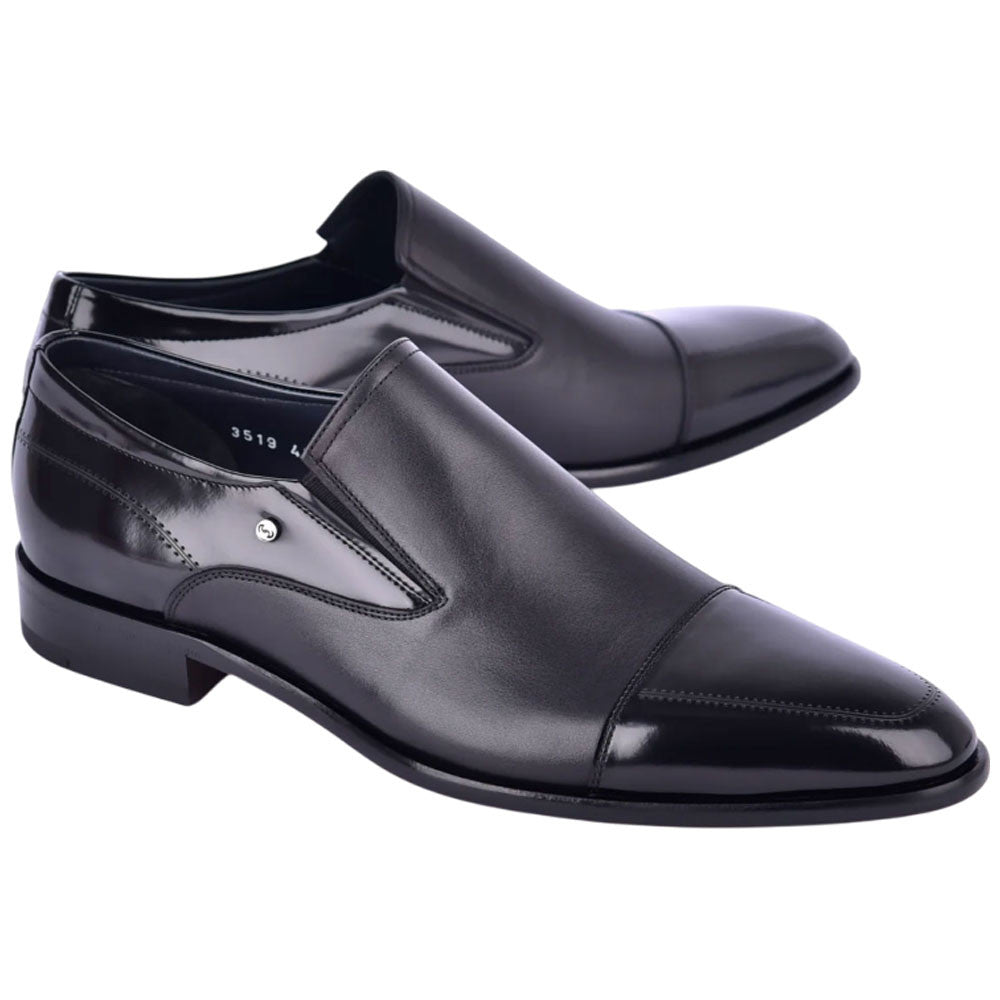 Corrente Men’s Deer and Calfskin Black Cap Toe Leather Sole Loafer