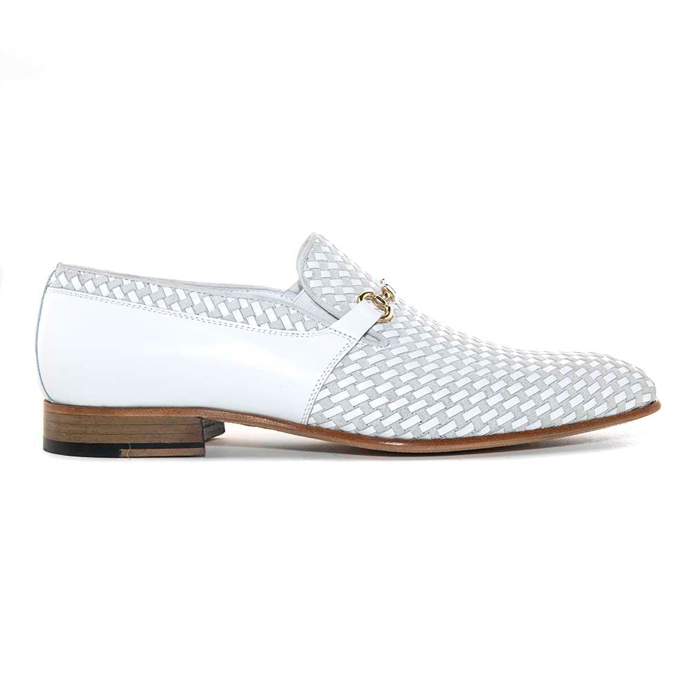 Corrente Wow White Suede and Calfskin Woven Slip-On Loafer for Men
