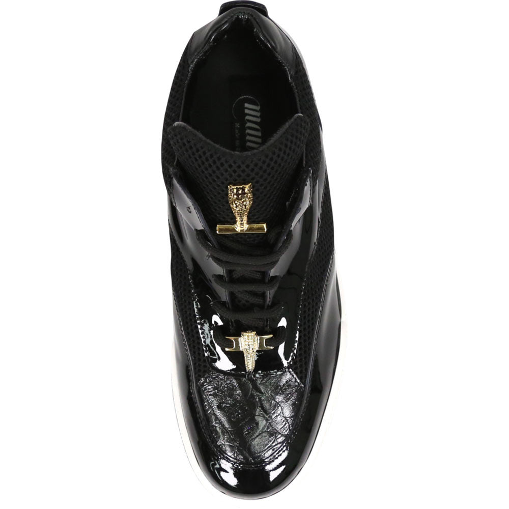 Mauri Breeze Men's Black Exotic Crocodile / Fabric / Patent Leather Casual Sneaker