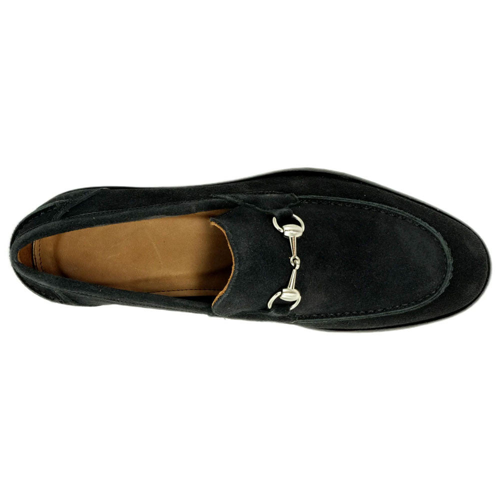 Alan Payne Miami Black Water-Repellent Suede Bit Loafer - Antique Gold Hardware