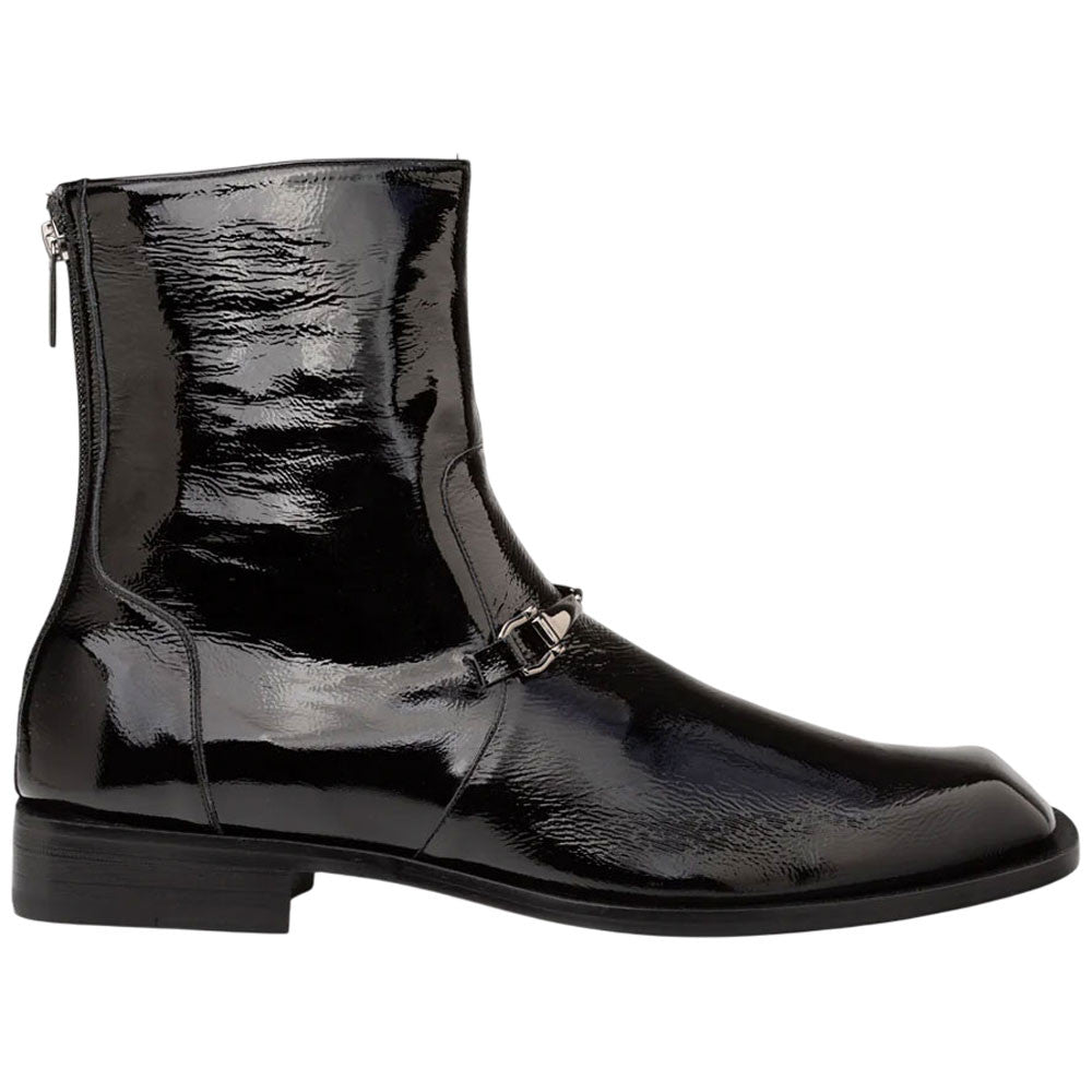 Buscemi Hi-Shine Square Toe Ornament Black Boot | Mezlan Dress Boot for Men