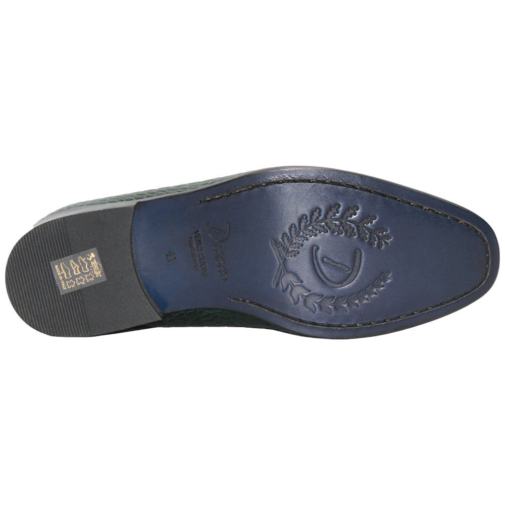 Duca Vasto Men's Green Croco Print Leather Loafers