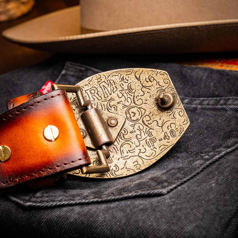 Texas Genuine Caiman Crocodile Skin Belt in Aged Maple with Antique Western Buckle | Marco Di Milano Exotic Belt