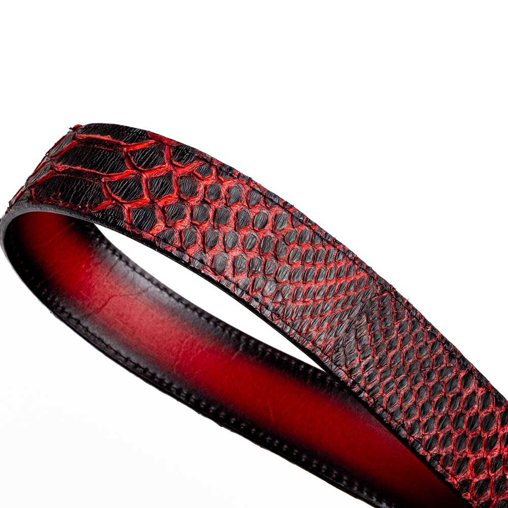 Arkansas Genuine Python Skin Western Belt in Black Cherry with Antique Western Buckle | Marco Di Milano Exotic Belt