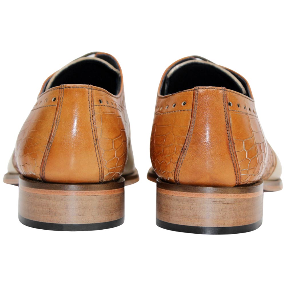 Duca Valentano Men's Cognac/Beige Calf-Skin Croco Print Leather Oxfords Shoes
