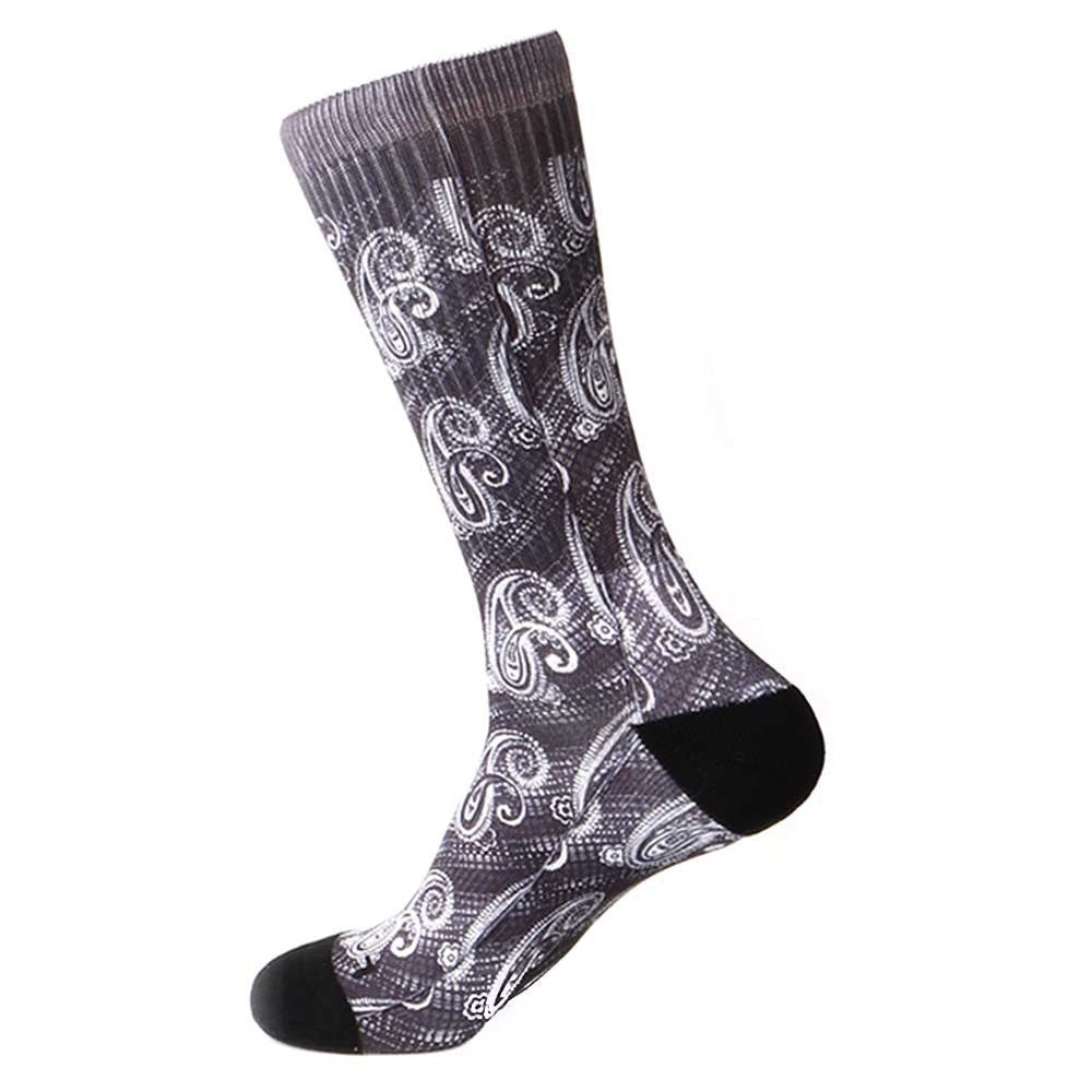 Steven Land Paisley Sublimation Pattern Black Multi Cotton Nylon Spandex Socks