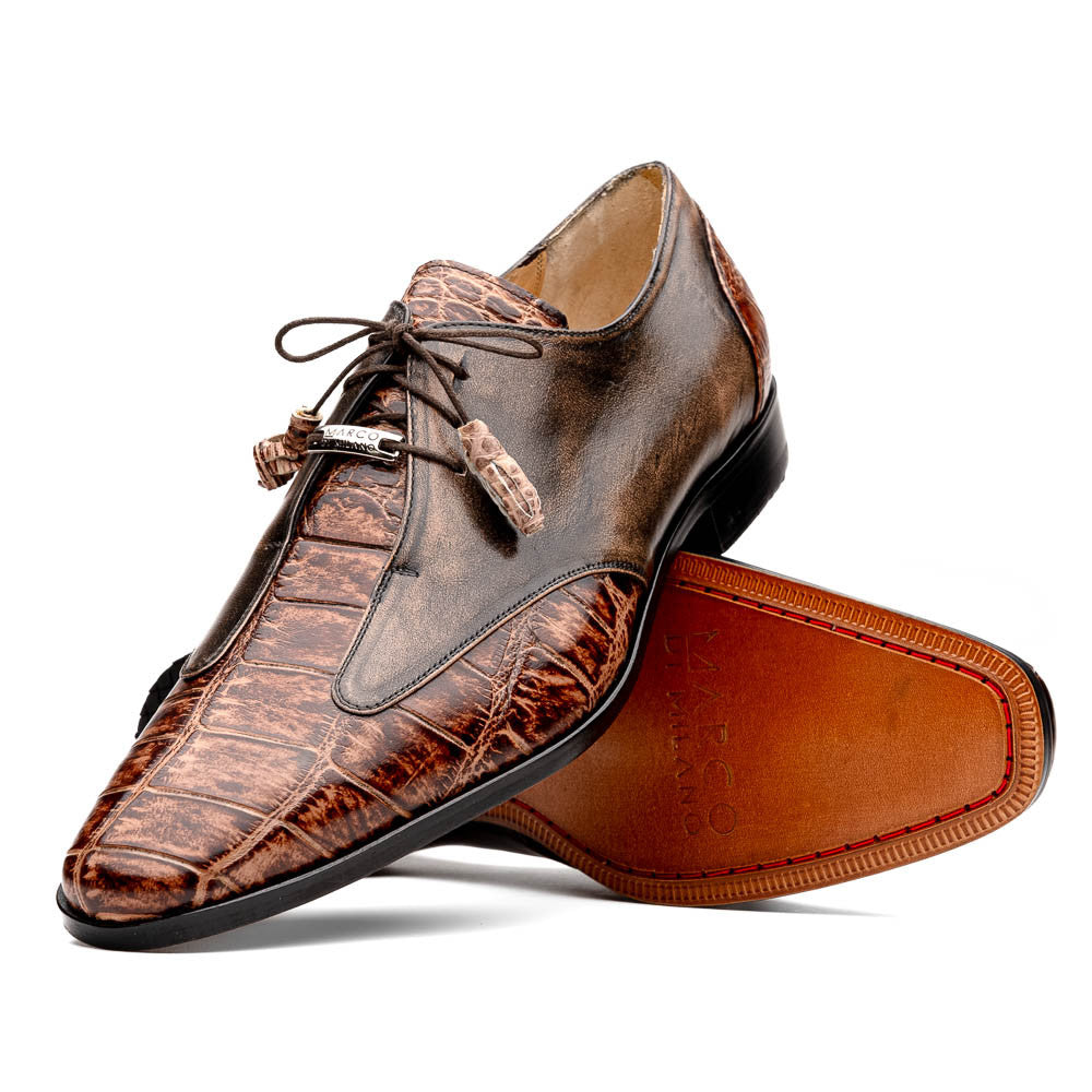 Marco Di Milano Men's Anzio Alligator & Calfskin Derby in Orix / Brown