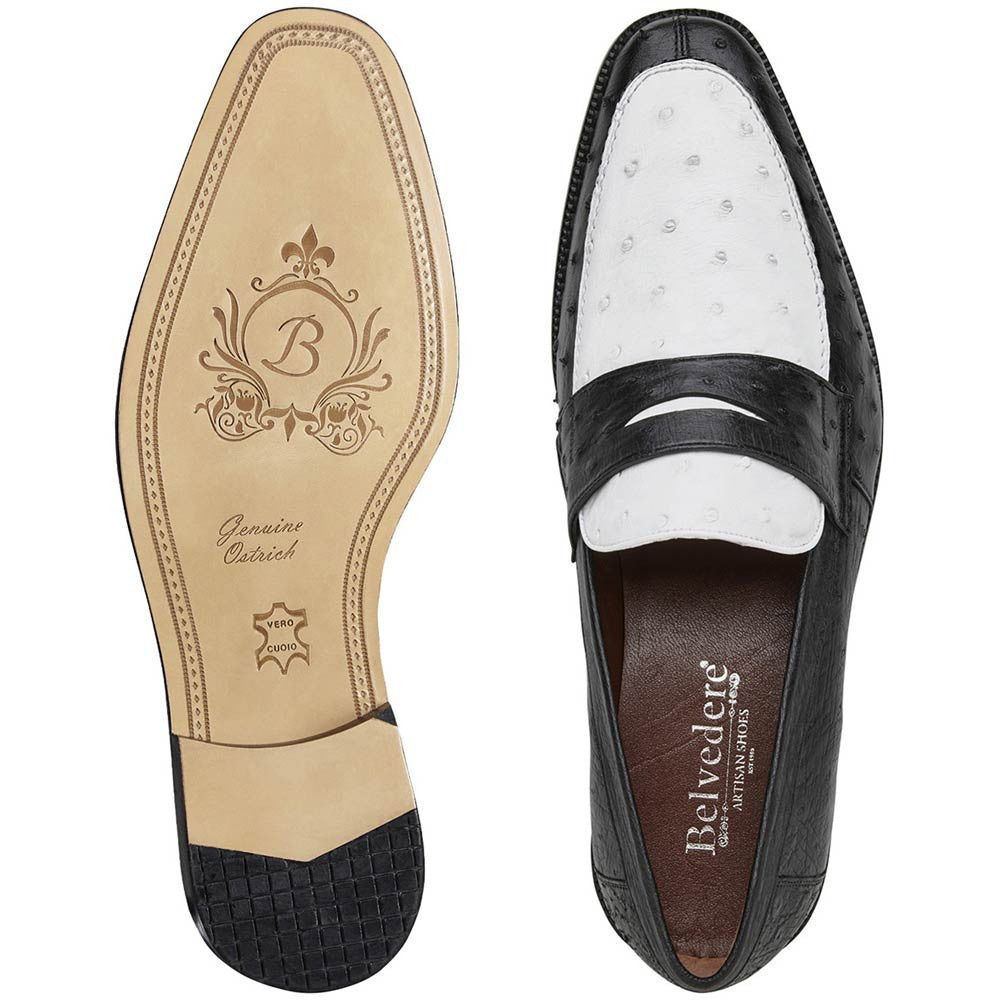 Belvedere Espada Black/White Men’s Ostrich Quill Penny Loafers
