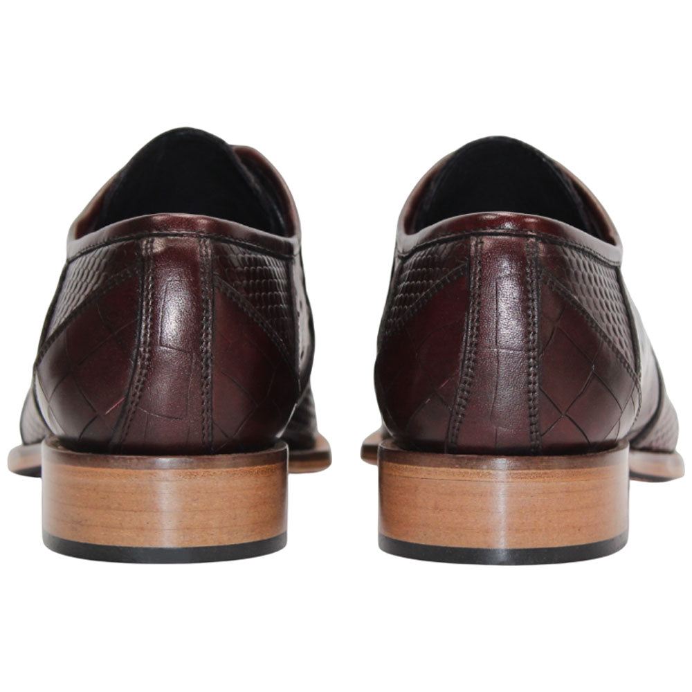 Duca Imperio Men's Burgundy Calf-Skin Leather/Calf Print Oxfords Shoes