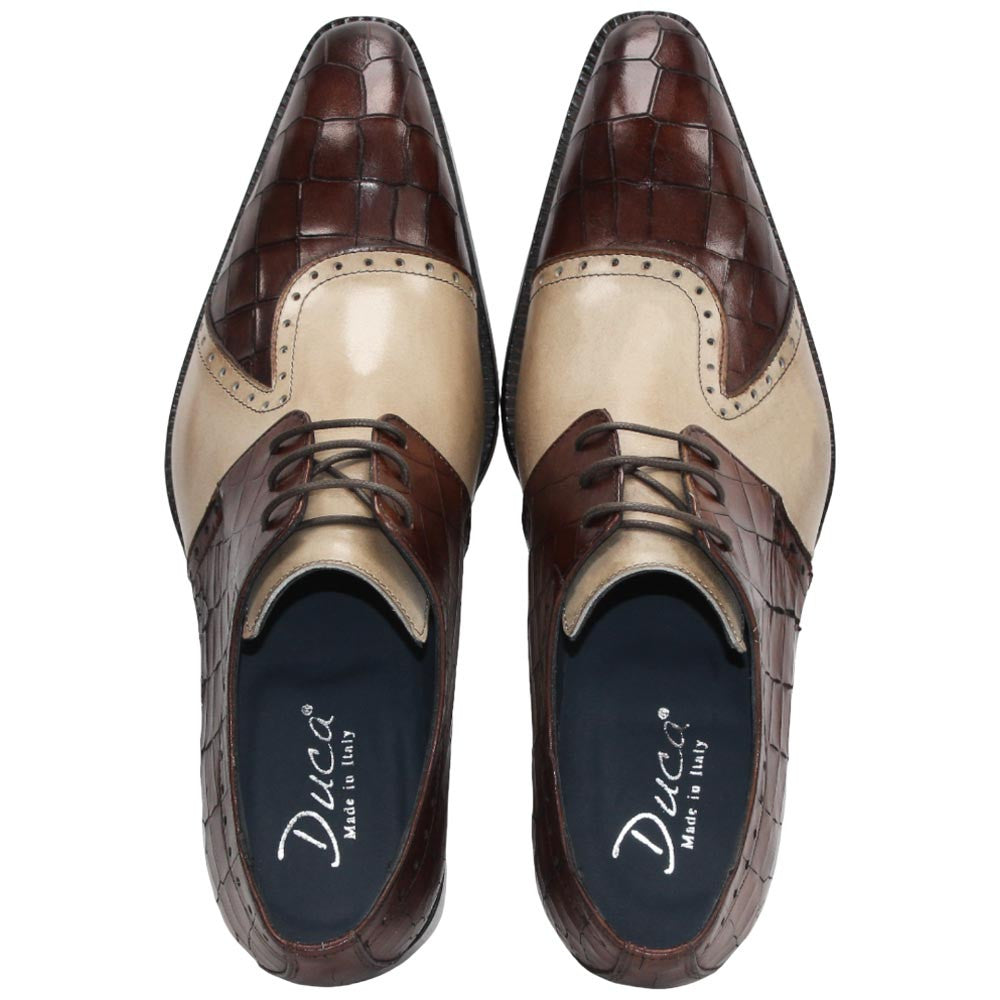 Valentano Chocolate/Beige Calfskin Coroco Print Oxfords | Duca Dress Shoes for Men