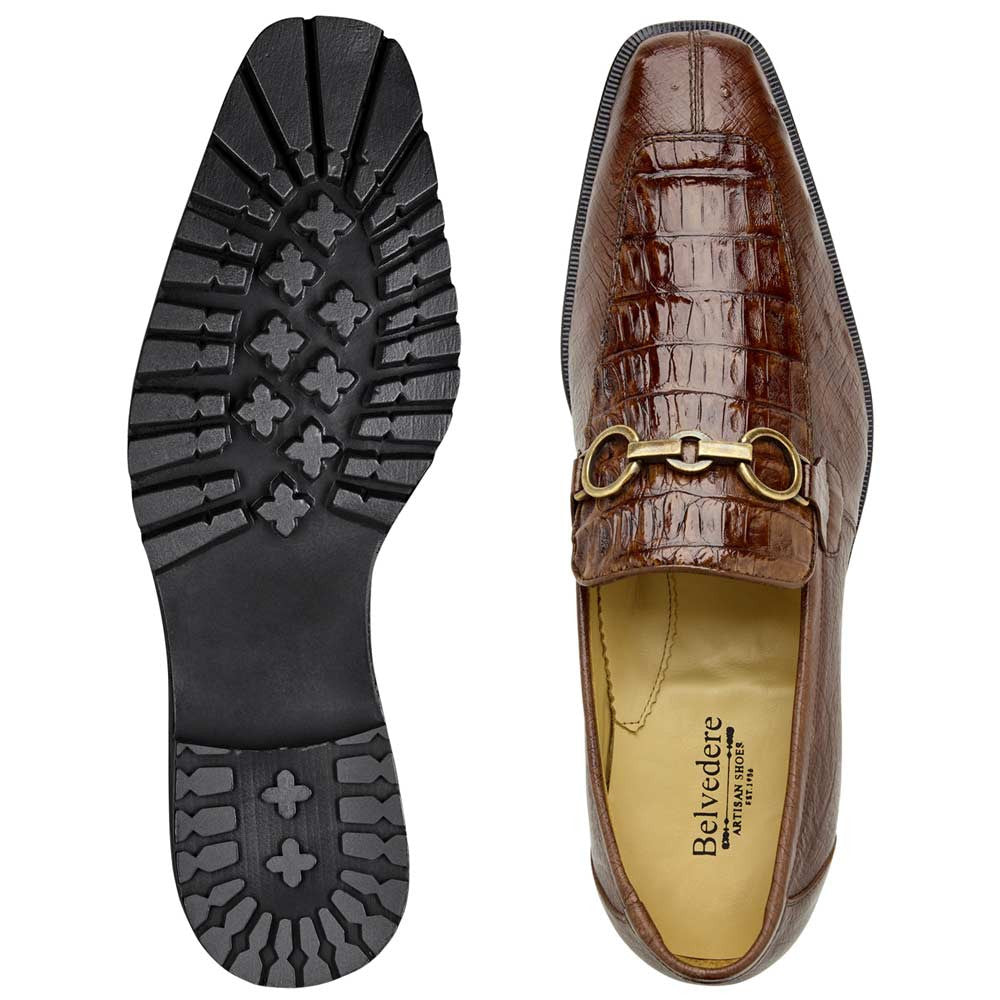 Belvedere Men's Genuine Caiman and Ostrich Quill Walnut Loafer - Corso