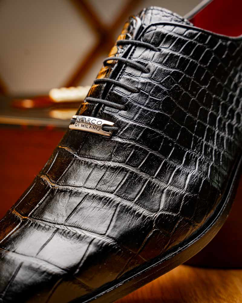 Marco Di Milano Bono Black Alligator Dress Shoes