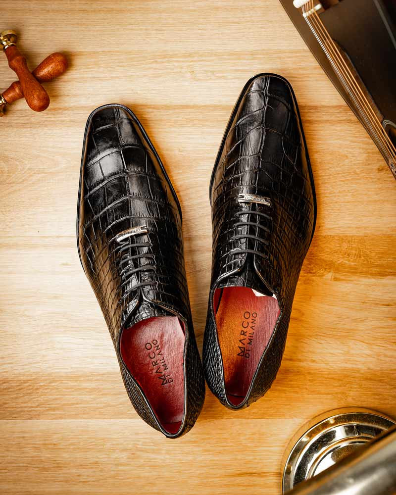Marco Di Milano Bono Black Alligator Dress Shoes