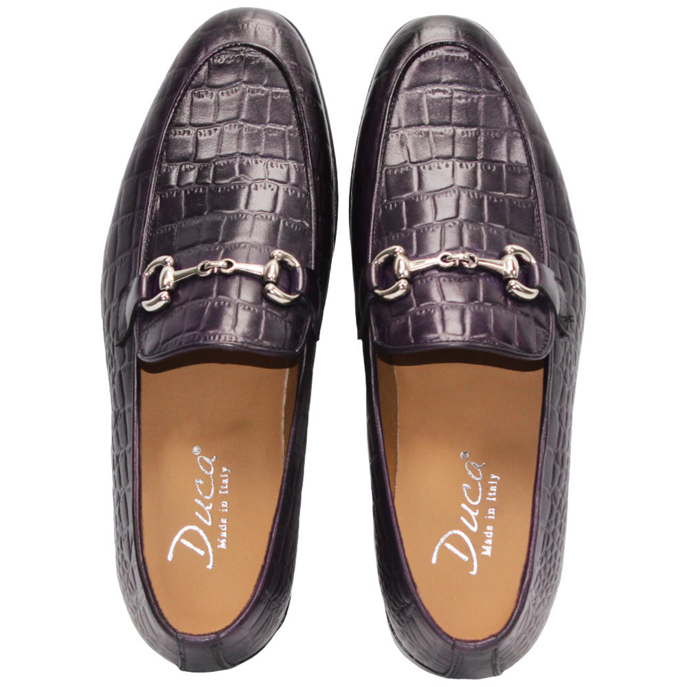 Vasto Purple Calfskin Leather Slip On | Duca Dress Loafers for Men