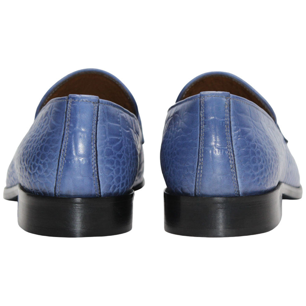 Vasto Light Blue Calfskin Leather Slip On | Duca Dress Loafers for Men