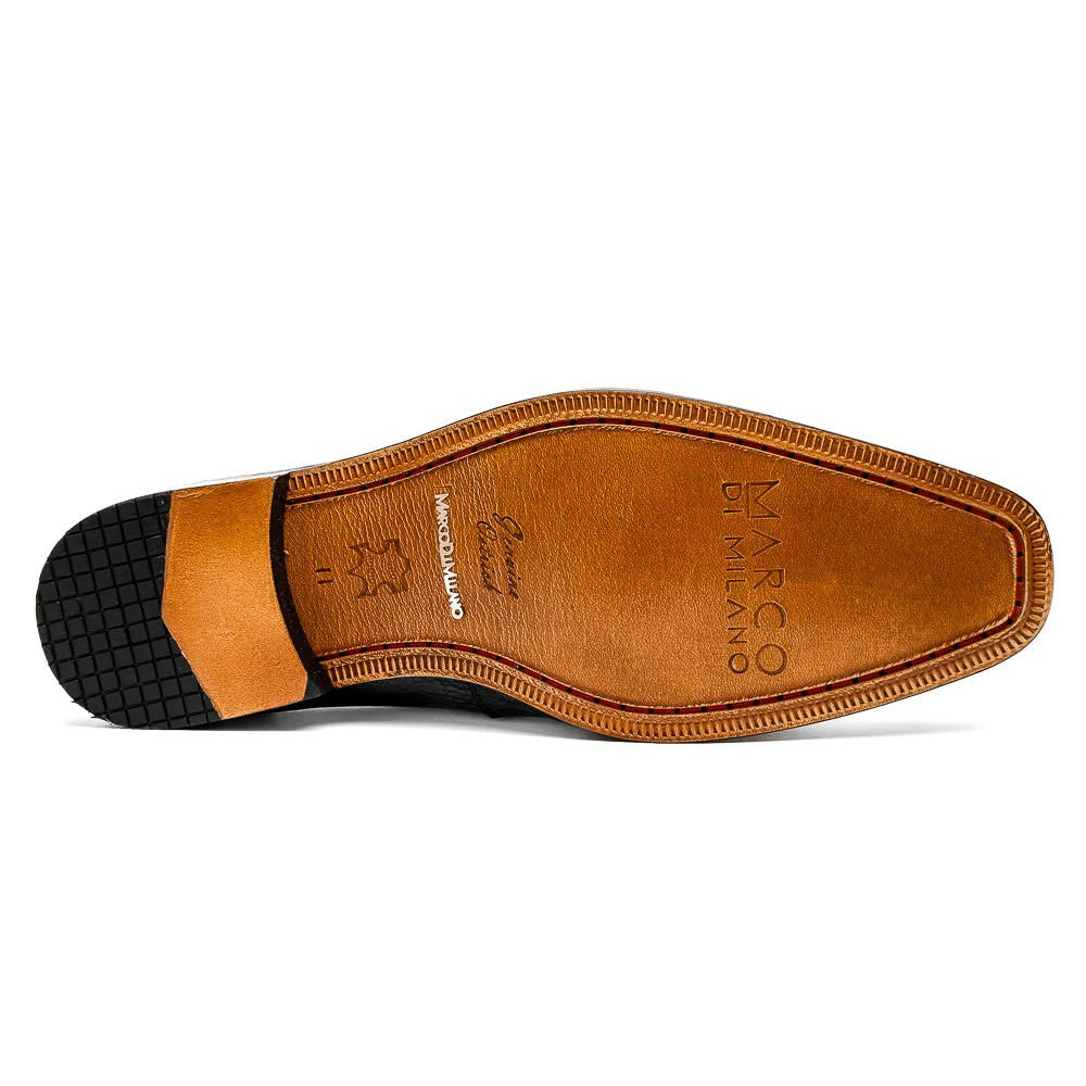 Fangio Men's Black Full Quill Ostrich Moc Toe Penny Loafers | Marco Di Milano