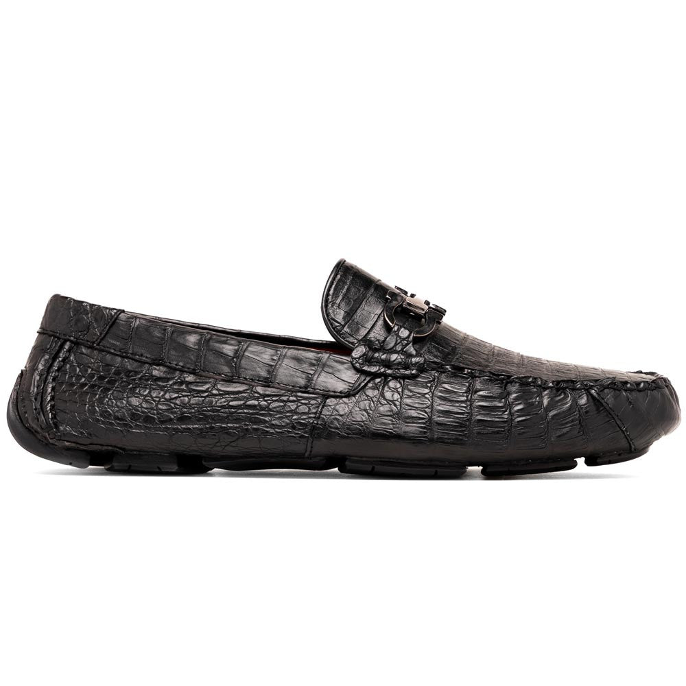 Marco Di Milano Parma Black Caiman Belly Bit Driving Loafers